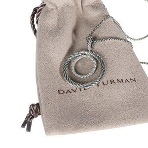 David Yurman Sterling Silver Cable Circle Pendant Necklace With Diamonds 16"-17"